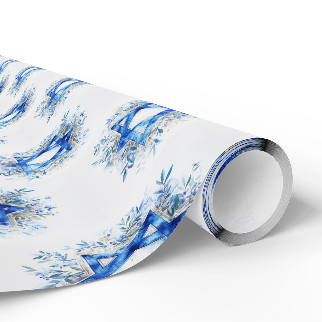 Star of David Wrapping Paper  | Blue Watercolor Judaica Gift Wrap