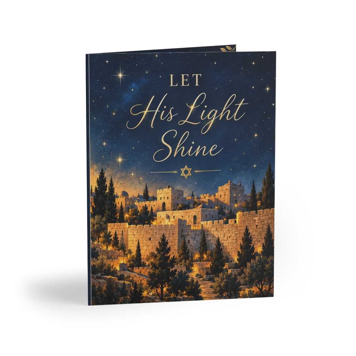 Let His Light Shine Hanukkah Card | Jerusalem Festival of Lights Greeting Card | Faith-Based Hanukkah Cards (8, 16, and 24 pcs)
