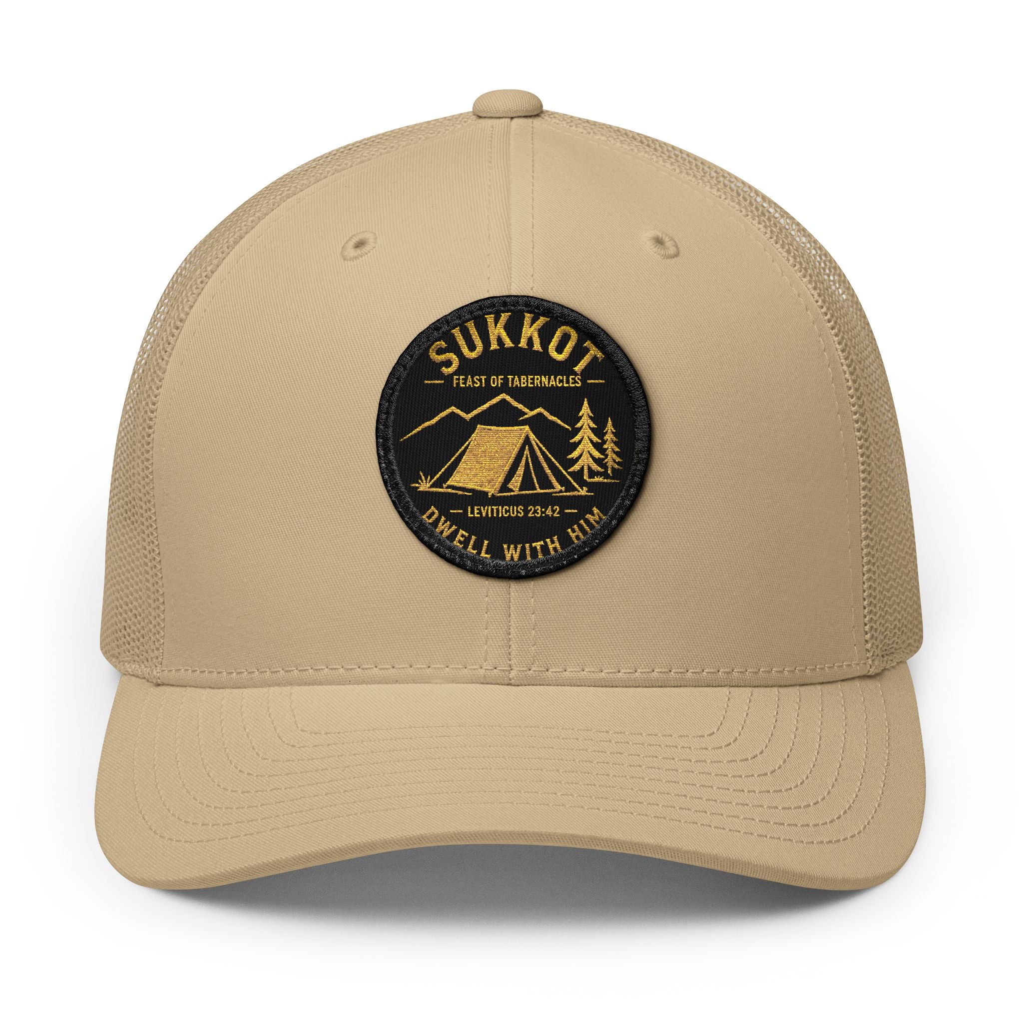 Men’s Sukkot Dwell with Him Hat | Embroidered Trucker Cap | Feast of Tabernacles Outdoor Apparel