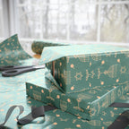 Menorah & Star of David Wrapping Paper | Green & Gold Holiday Gift Wrap