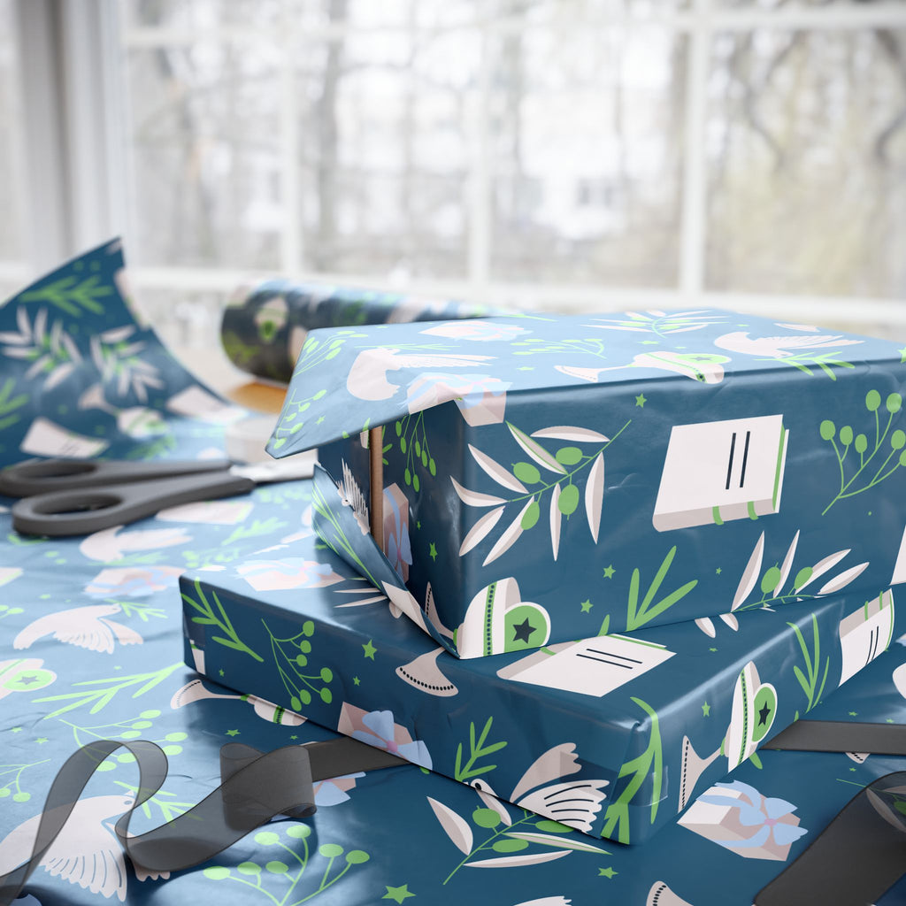 Dove & Olive Branch Gift Wrap with Torah Scrolls | Bar Mitzvah, Bat Mitzvah, Wedding, Holiday Gift Wrap