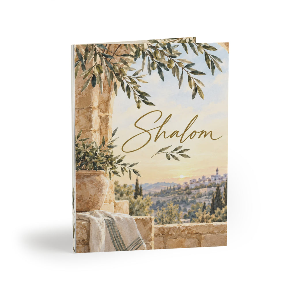Jerusalem Overlook Shalom Greeting Card | Faith-Based Encouragement Card (8, 16, and 24 pcs)