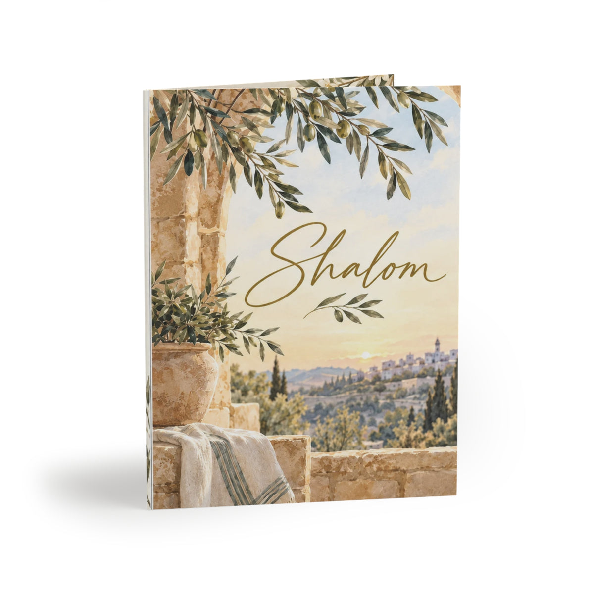 Jerusalem Overlook Shalom Greeting Card | Faith-Based Encouragement Card (8, 16, and 24 pcs)