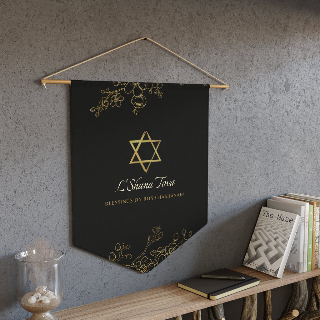 L’Shana Tova | Black & Gold Rosh Hashanah Wall Pennant