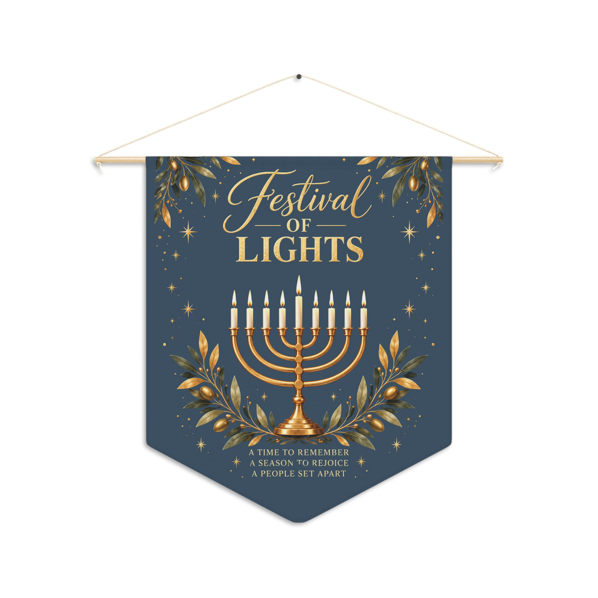 Festival of Lights Hanukkah Wall Pennant | Hanukkiah Menorah Decor | Blue & Gold Holiday Banner