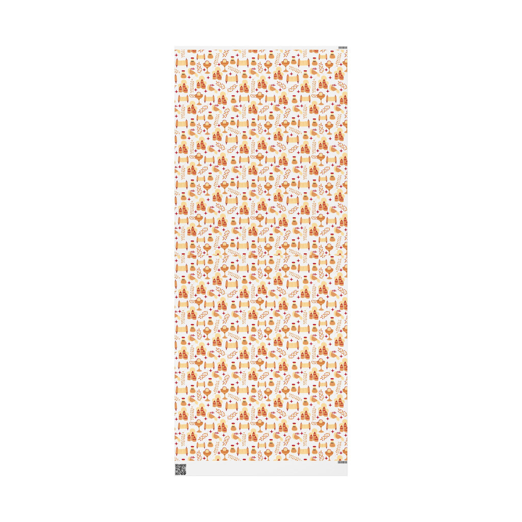 Golden Candle & Scroll Judaica Gift Wrap | Warm Red and Gold Holiday Wrapping Paper