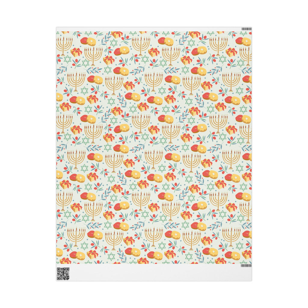 Hanukkah Wrapping Paper - Cream Judaica Gift Wrap with Menorahs & Olive Branches