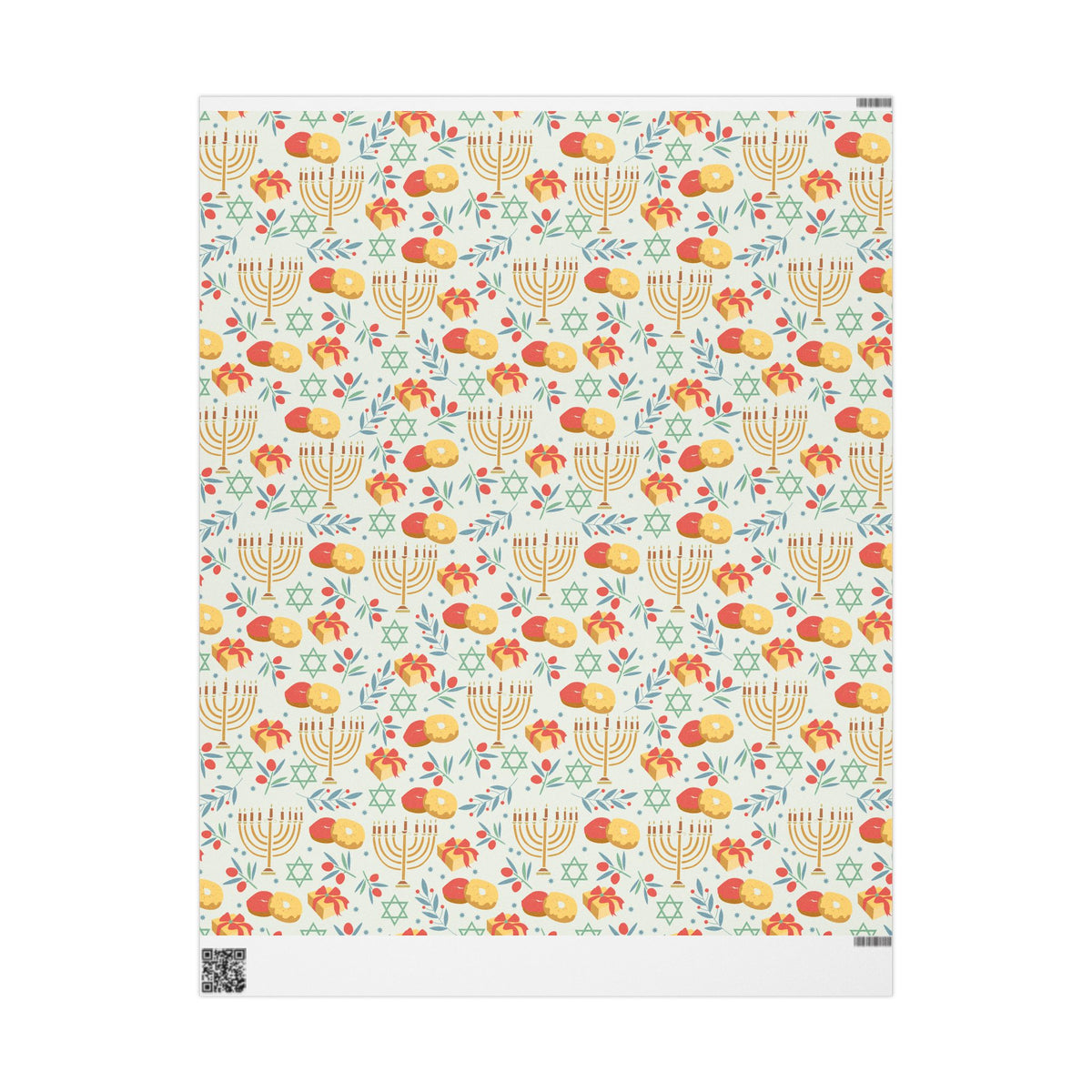 Hanukkah Wrapping Paper - Cream Judaica Gift Wrap with Menorahs & Olive Branches
