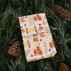 Golden Candle & Scroll Judaica Gift Wrap | Warm Red and Gold Holiday Wrapping Paper