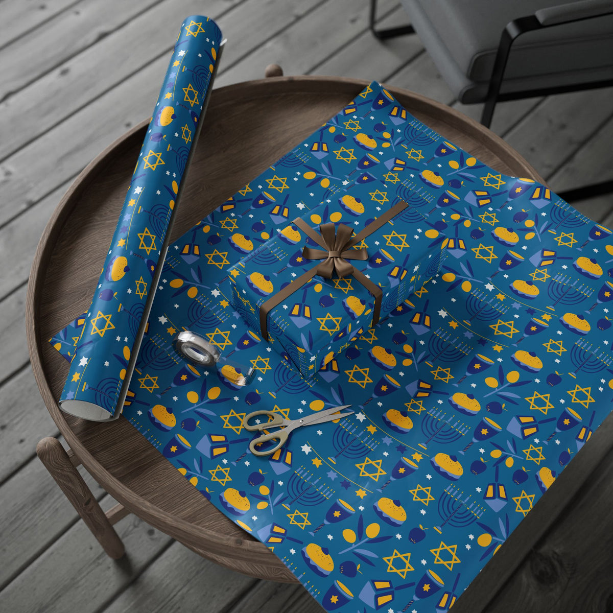 Hanukkah Wrapping Paper - Blue Gift Wrap with Menorahs