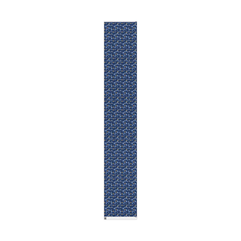 Judaica Gift Wrap with Challah, Kiddush Cup, Doves & Olive Branches