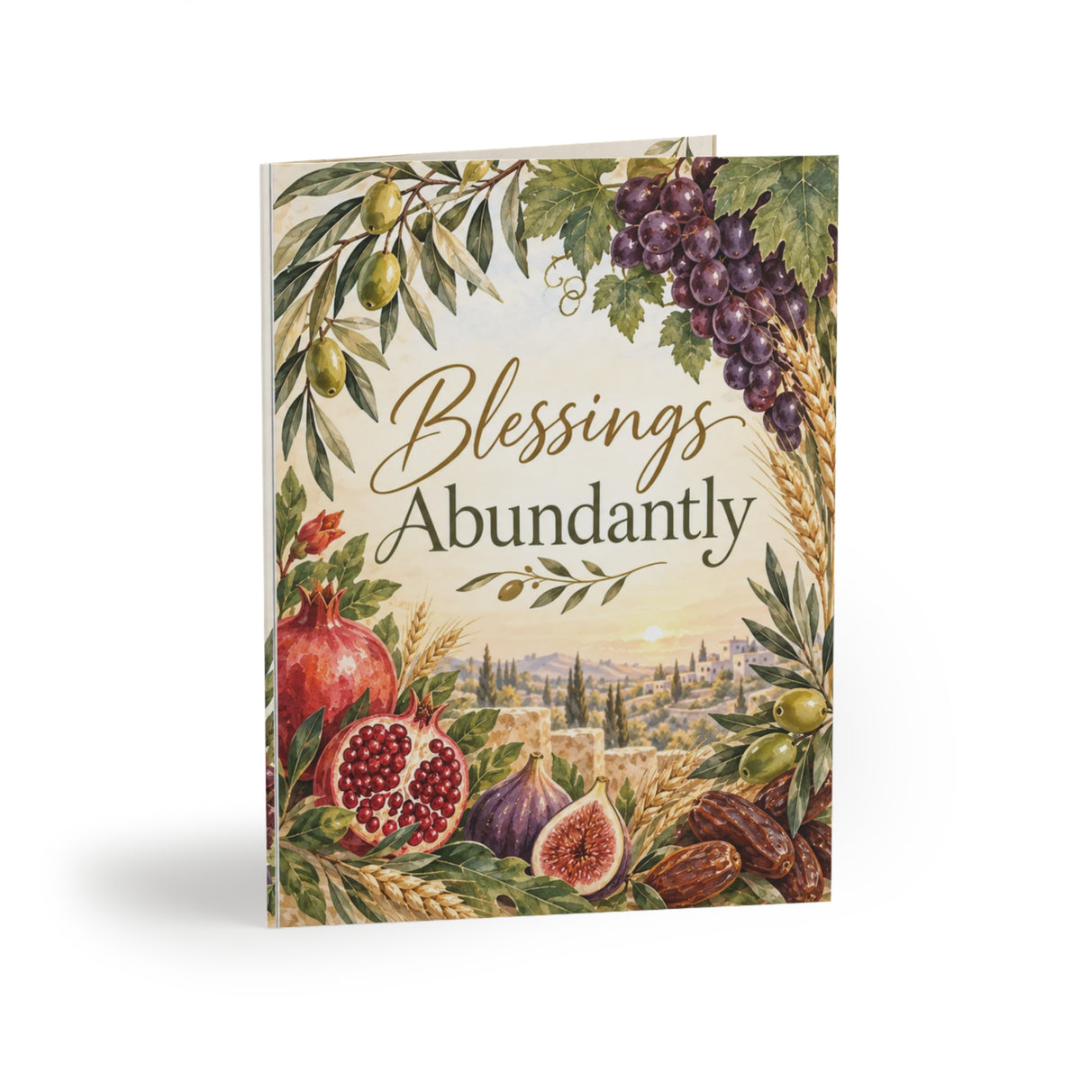 Blessings Abundantly Greeting Card | Seven Species Faith-Based Card (8, 16, and 24 pcs)
