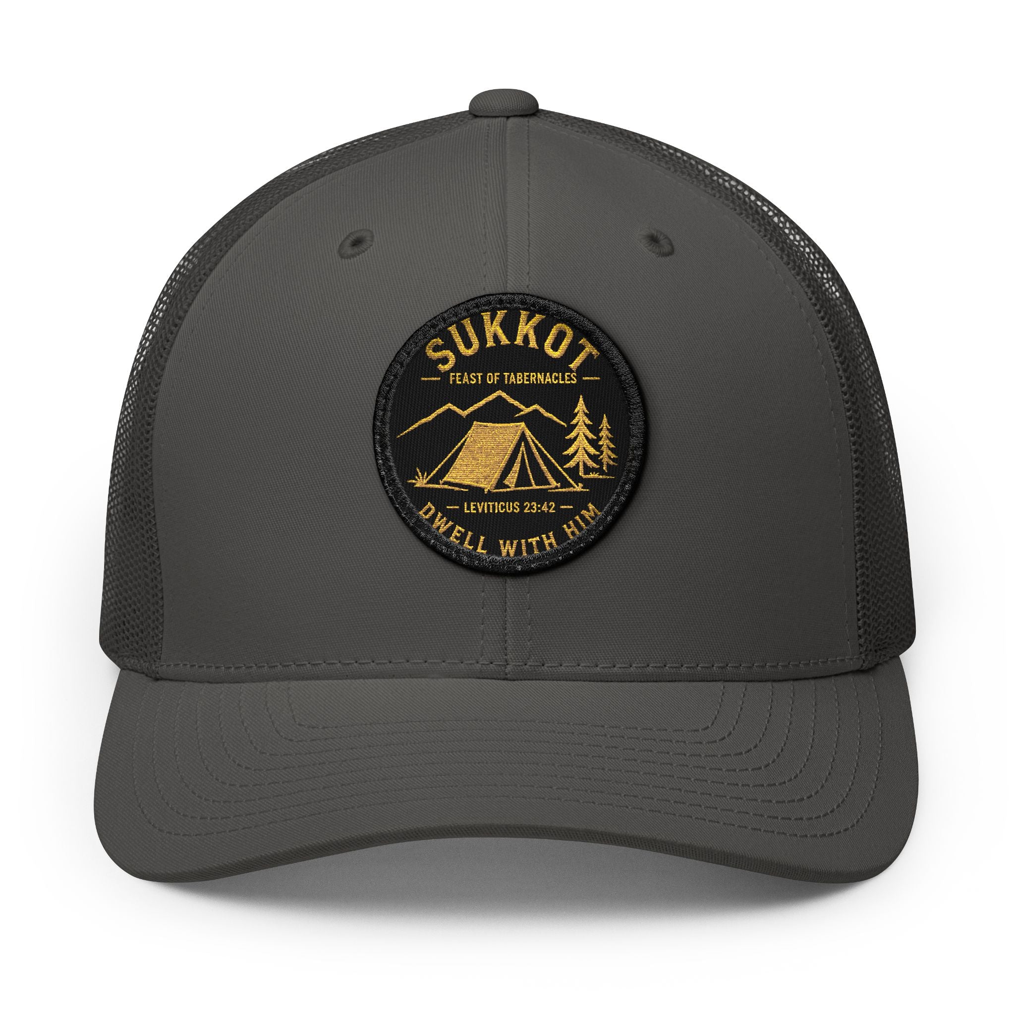 Men’s Sukkot Dwell with Him Hat | Embroidered Trucker Cap | Feast of Tabernacles Outdoor Apparel
