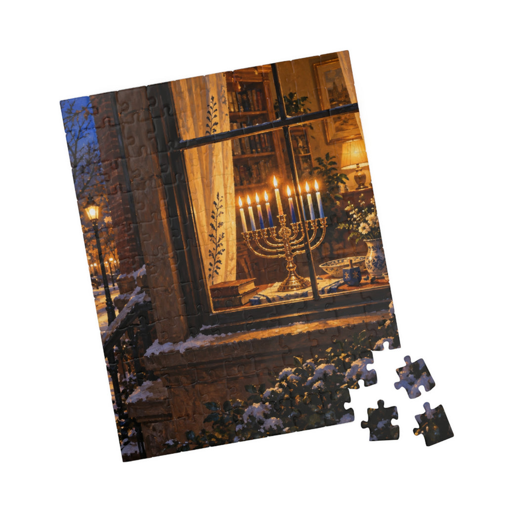 Hanukkah Puzzle for Adults – Glowing Hanukkiah Window Oil Painting Puzzle | 110–1014 Pieces