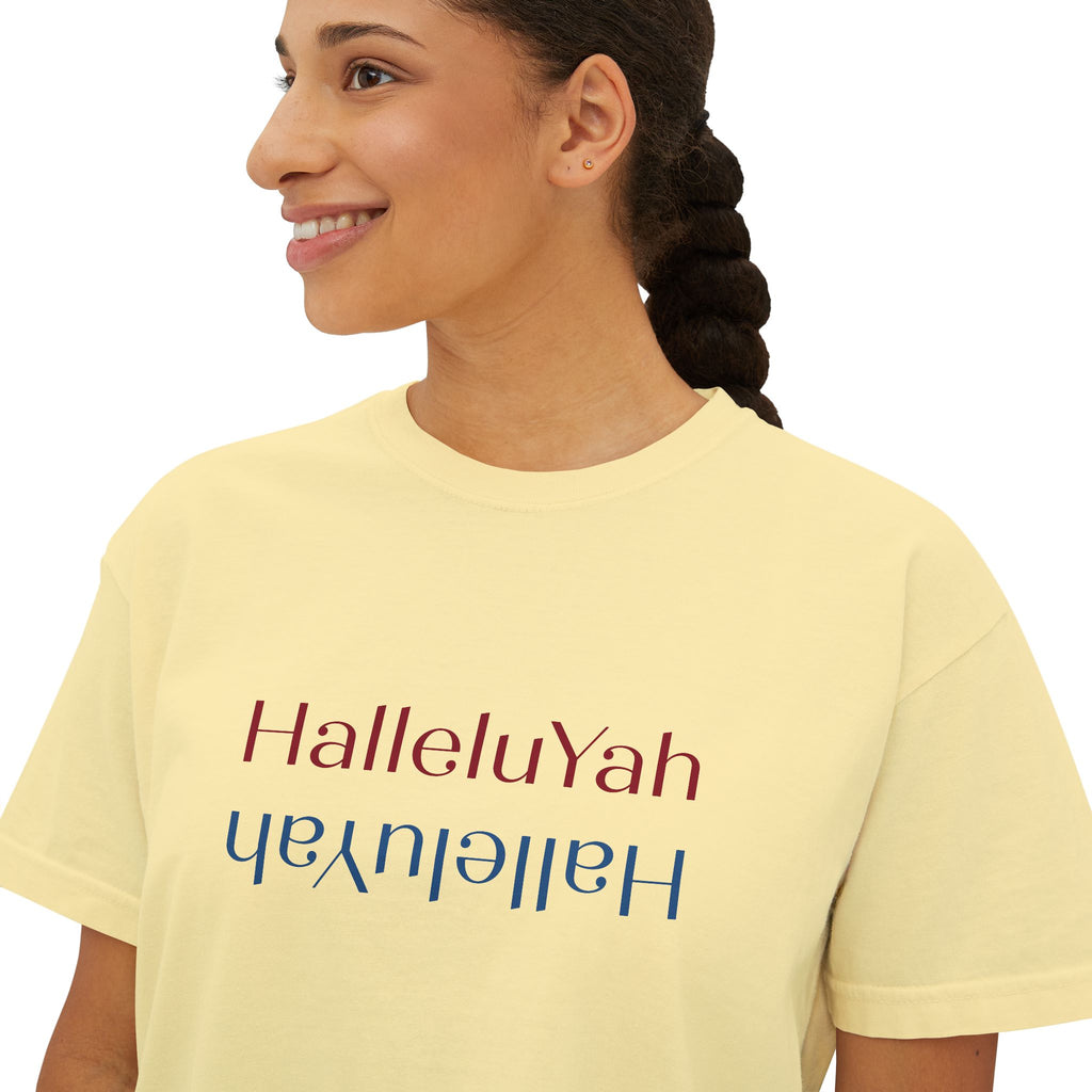 Inspirational Women's Boxy Tee - HalleluYah, Casual Wear, Christian Apparel, Gift for Her, Everyday Comfort