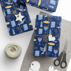 Judaica Gift Wrap with Challah, Kiddush Cup, Doves & Olive Branches