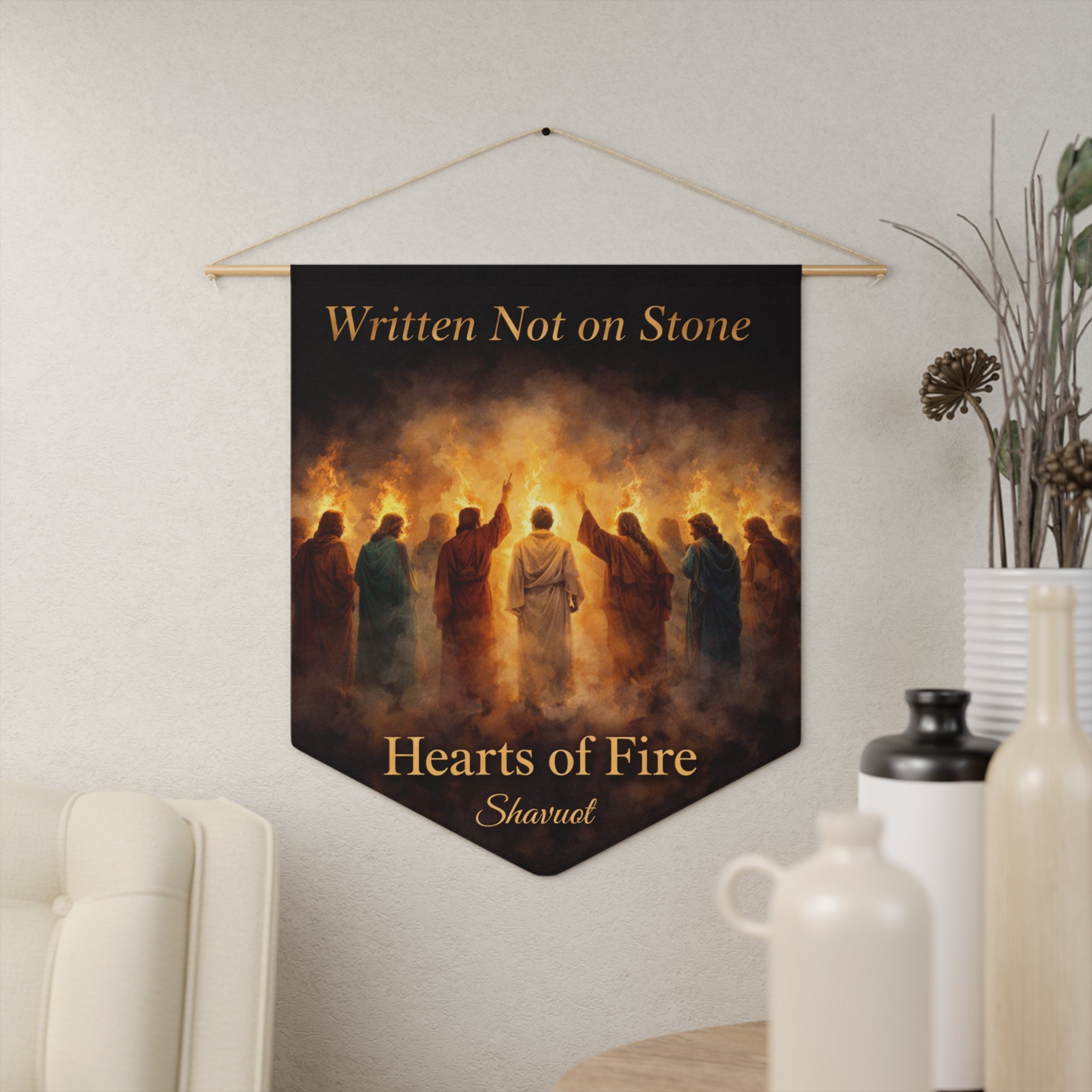 Written Not on Stone, Hearts of Fire | Shavuot Wall Pennant