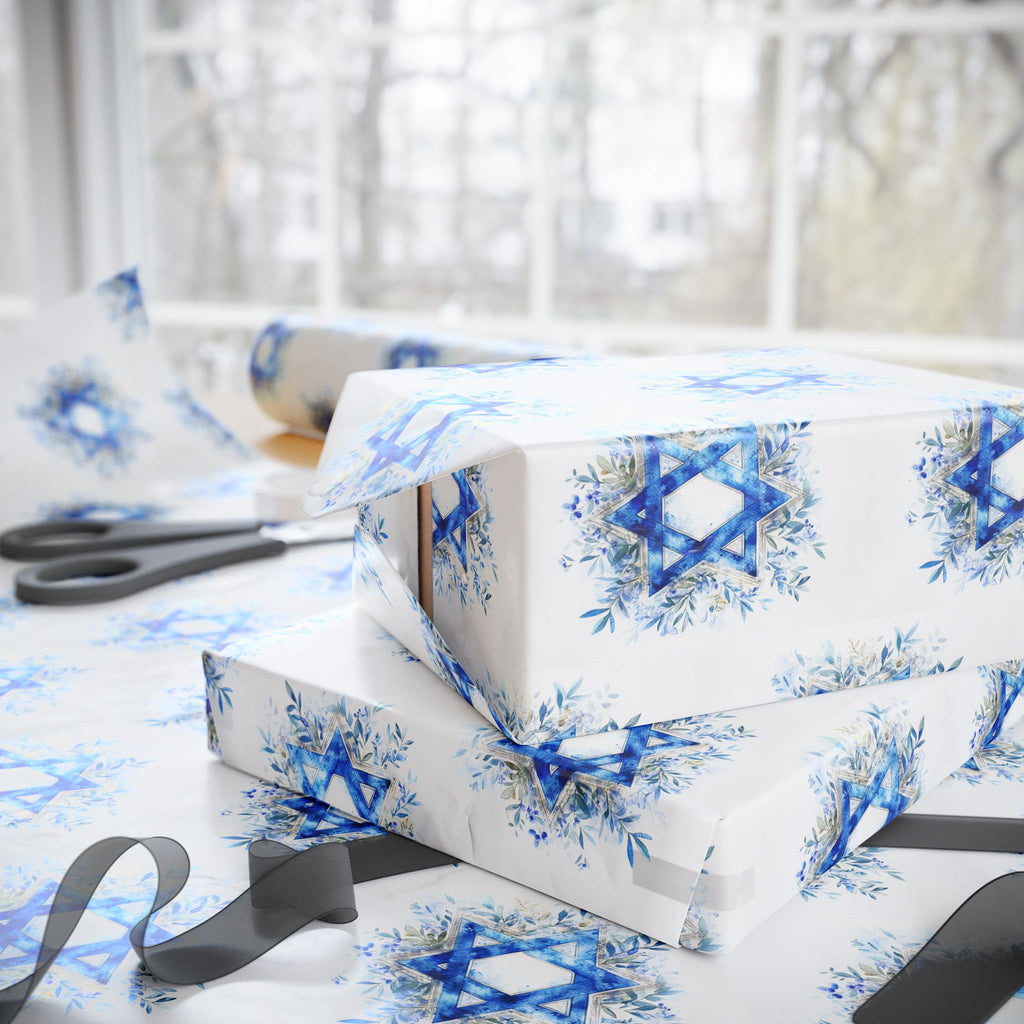 Star of David Wrapping Paper  | Blue Watercolor Judaica Gift Wrap
