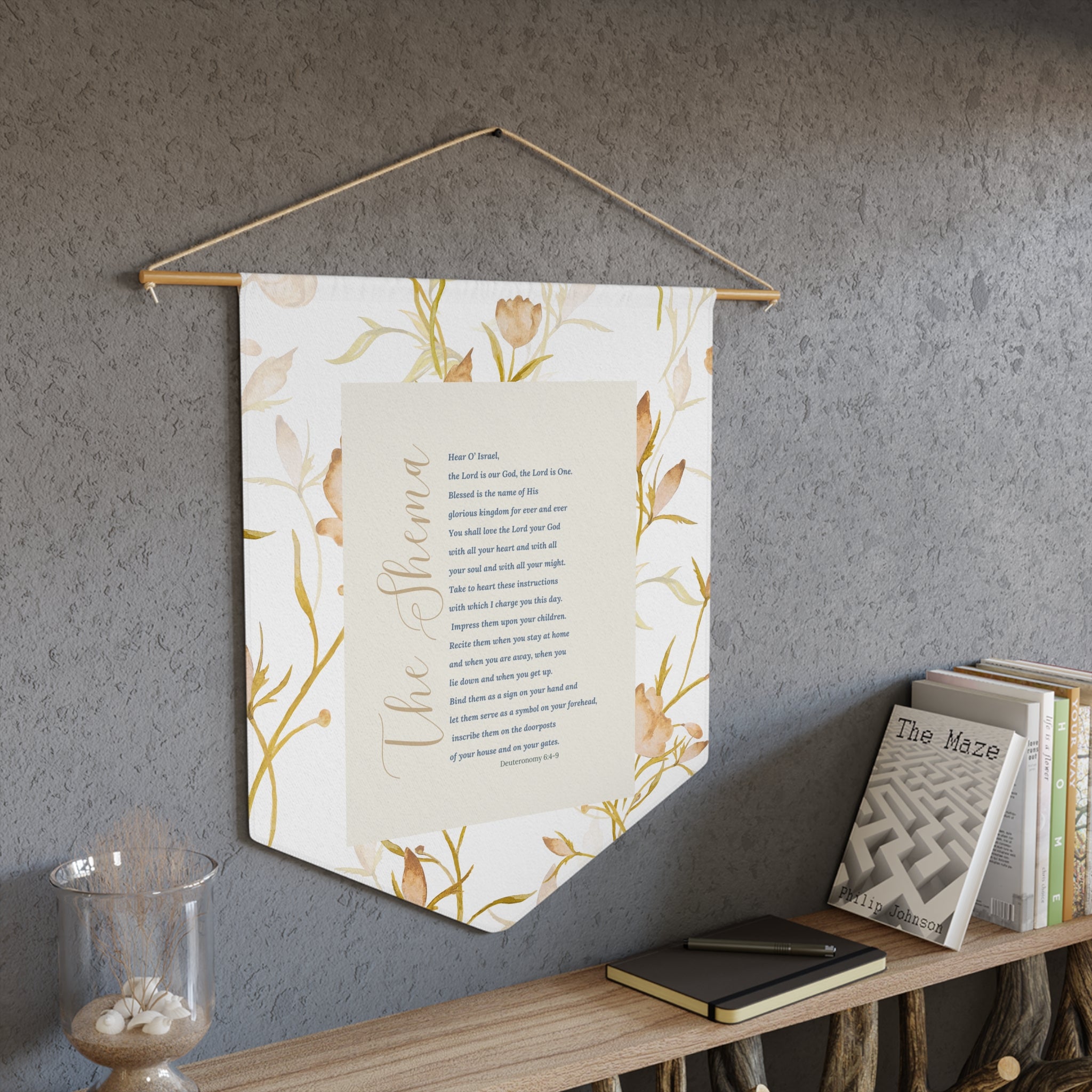 The Shema | Deuteronomy 6:4–9 Floral Wall Pennant