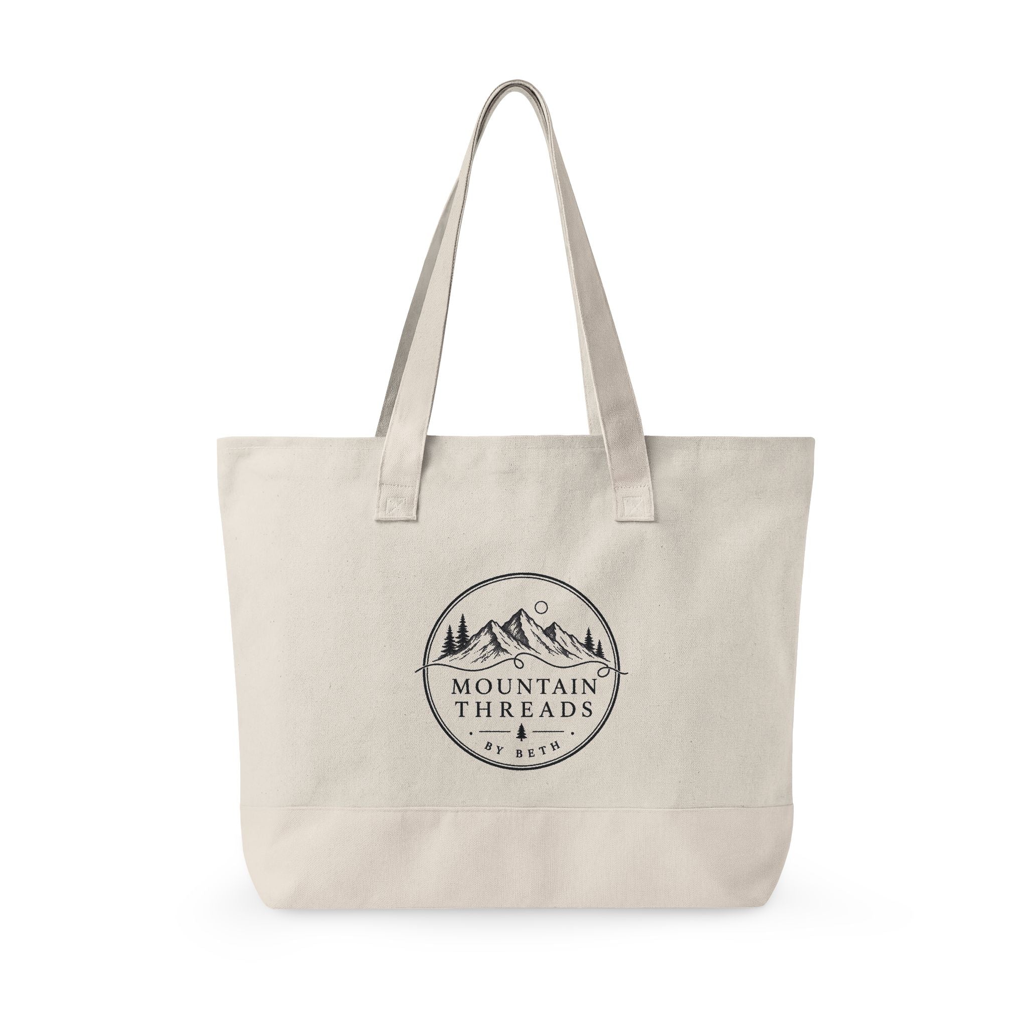 Canvas Tote Bag — Mountain Adventure Zip Tote with Sunrise Peak Design
