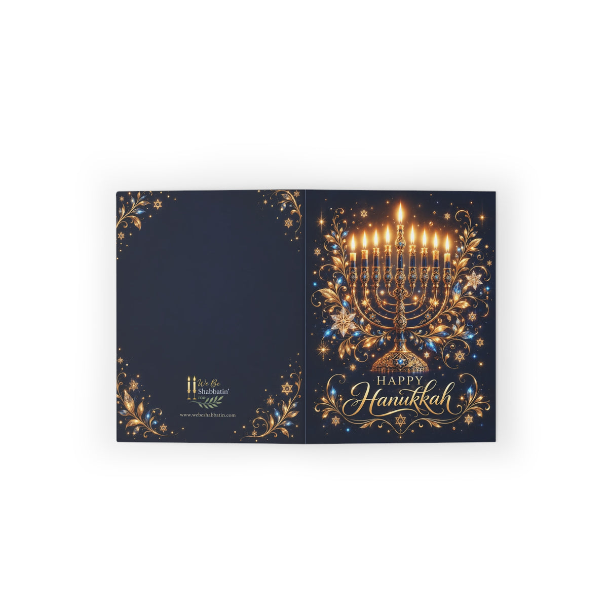Elegant Gold Hanukkah Card | Ornate Menorah Festival of Lights Greeting Card (8, 16, and 24 pcs)