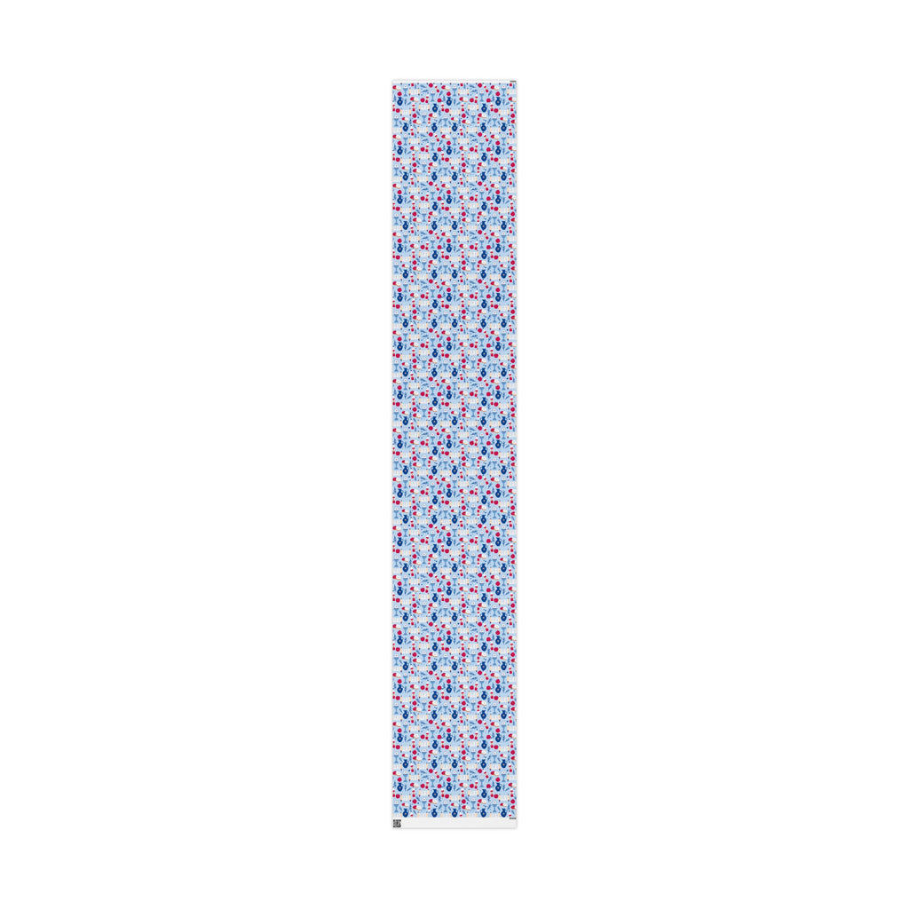 Light Blue Gift Wrap with Torah Scrolls, Challah, Apples | Judaica Wrapping Paper