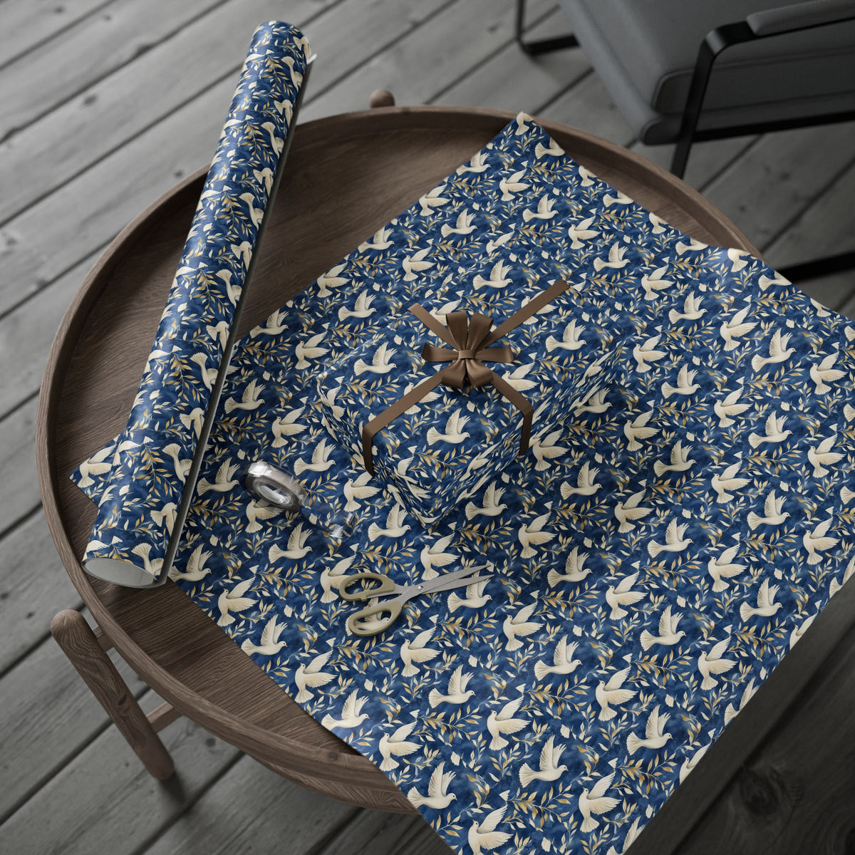 Peace Dove Wrapping Paper | Blue & Gold Judaica Gift Wrap