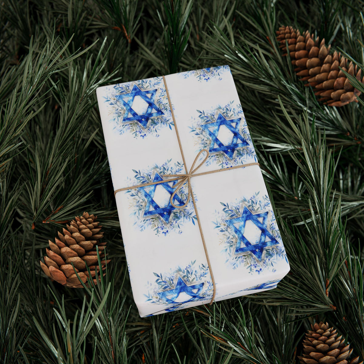 Star of David Wrapping Paper  | Blue Watercolor Judaica Gift Wrap