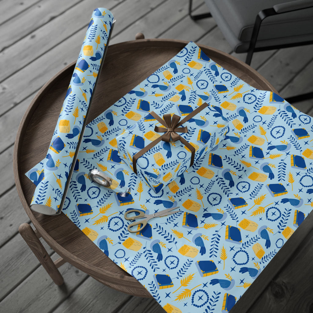 Gift Wrap with Doves, Torah, Wheat & Olive Branches | Judaica Gift Wrapping Paper