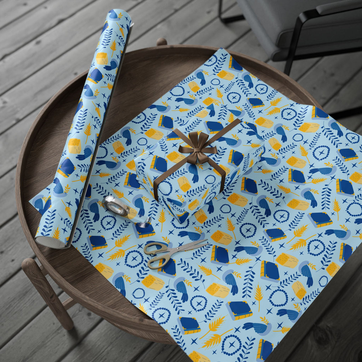 Gift Wrap with Doves, Torah, Wheat & Olive Branches | Judaica Gift Wrapping Paper