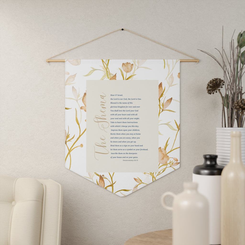 The Shema | Deuteronomy 6:4–9 Floral Wall Pennant