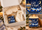 Light the Night Hanukkah Gift Set for Her – Soy Candle, Satin Sleep Mask & Cozy Socks | Festival of Lights Self-Care Gift Box