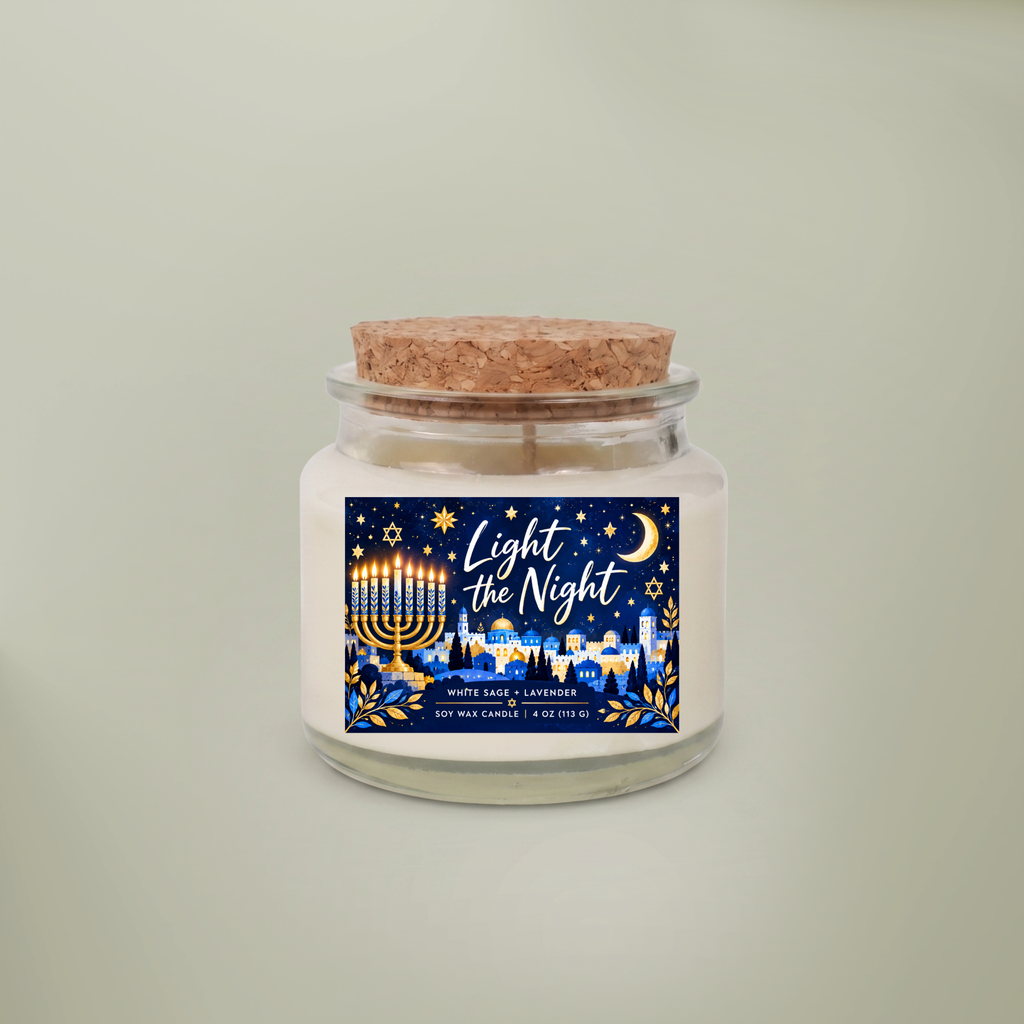 Light the Night Hanukkah Gift Set for Her – Soy Candle, Satin Sleep Mask & Cozy Socks | Festival of Lights Self-Care Gift Box