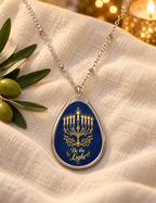 Be the Light Hanukkah Necklace | Blue and Gold Hanukkiah Pendant