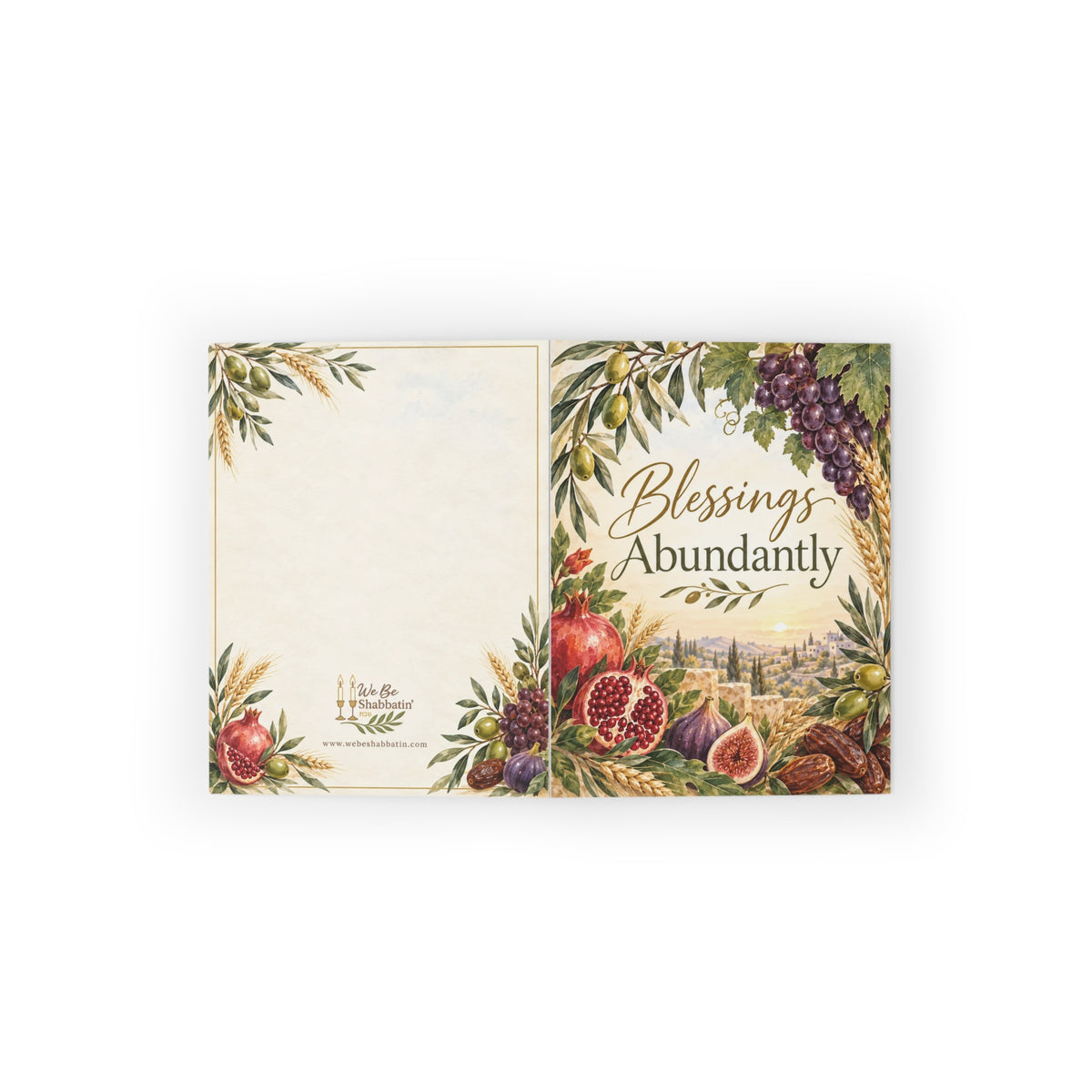 Blessings Abundantly Greeting Card | Seven Species Faith-Based Card (8, 16, and 24 pcs)