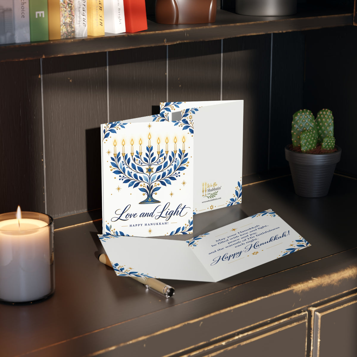 Love and Light Hanukkah Card | Festival of Lights Greeting Card | Blue & Gold Hanukkah Cards (8, 16, and 24 pcs)