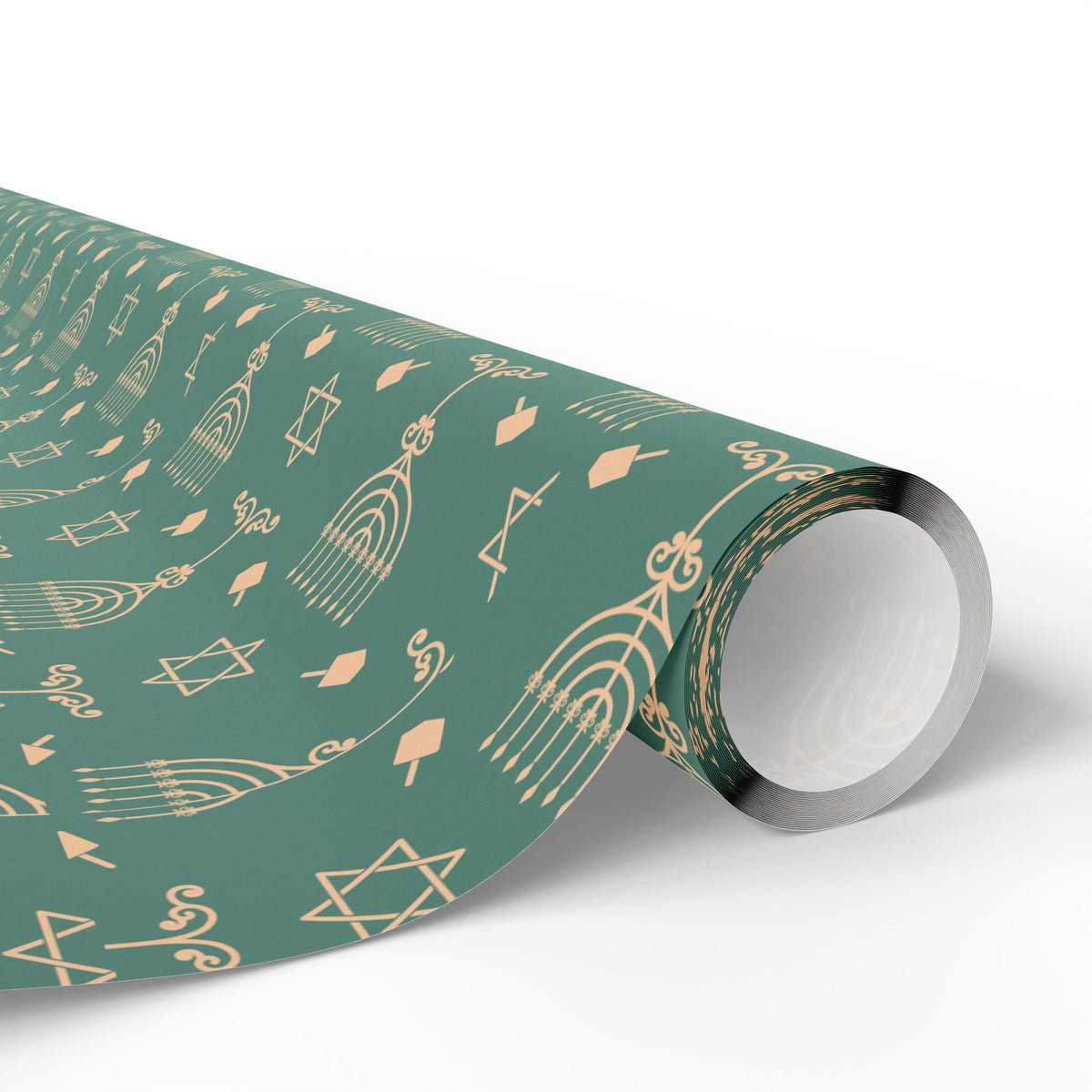 Menorah & Star of David Wrapping Paper | Green & Gold Holiday Gift Wrap