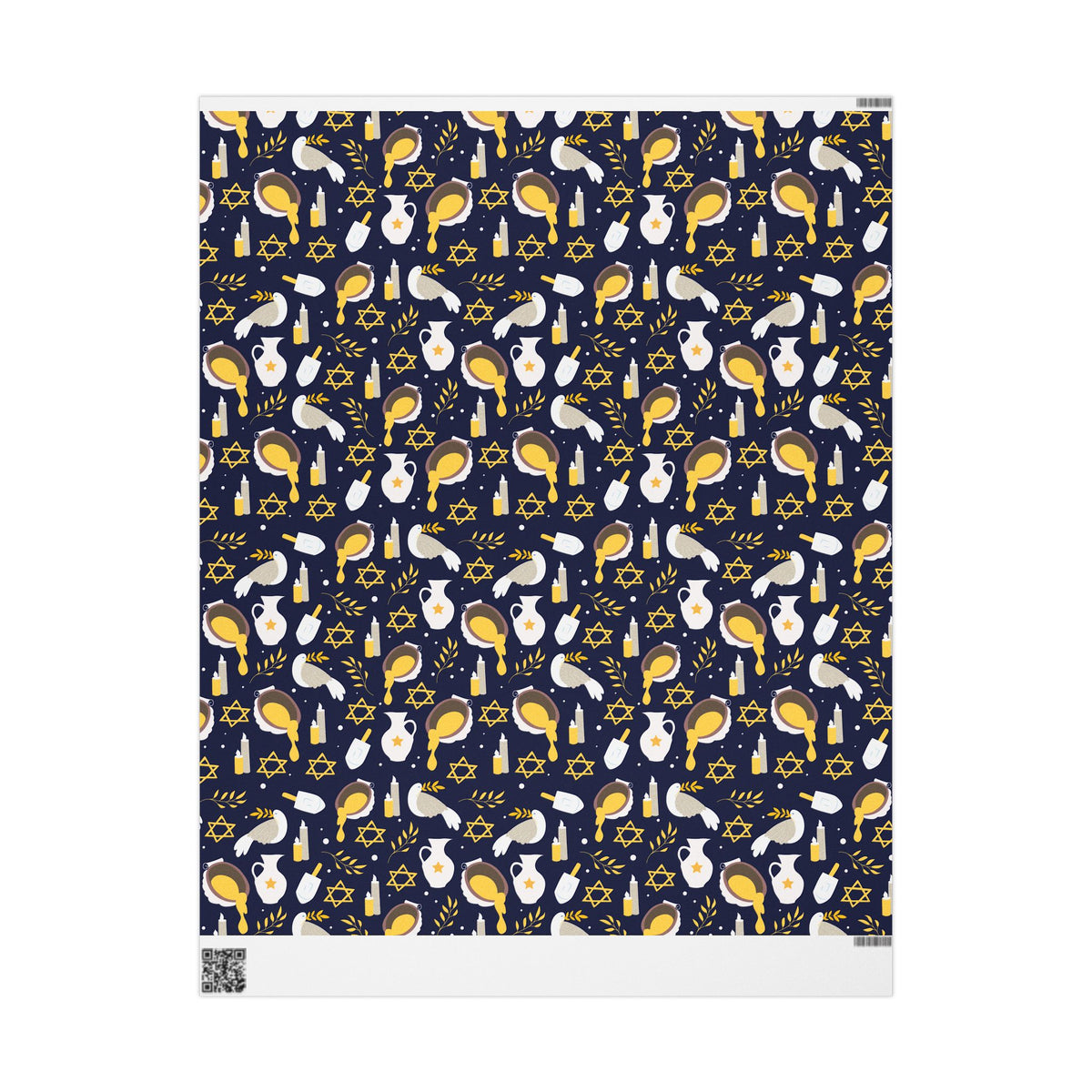 Navy & Gold Judaica Gift Wrap with Doves, Candles, and Stars of David