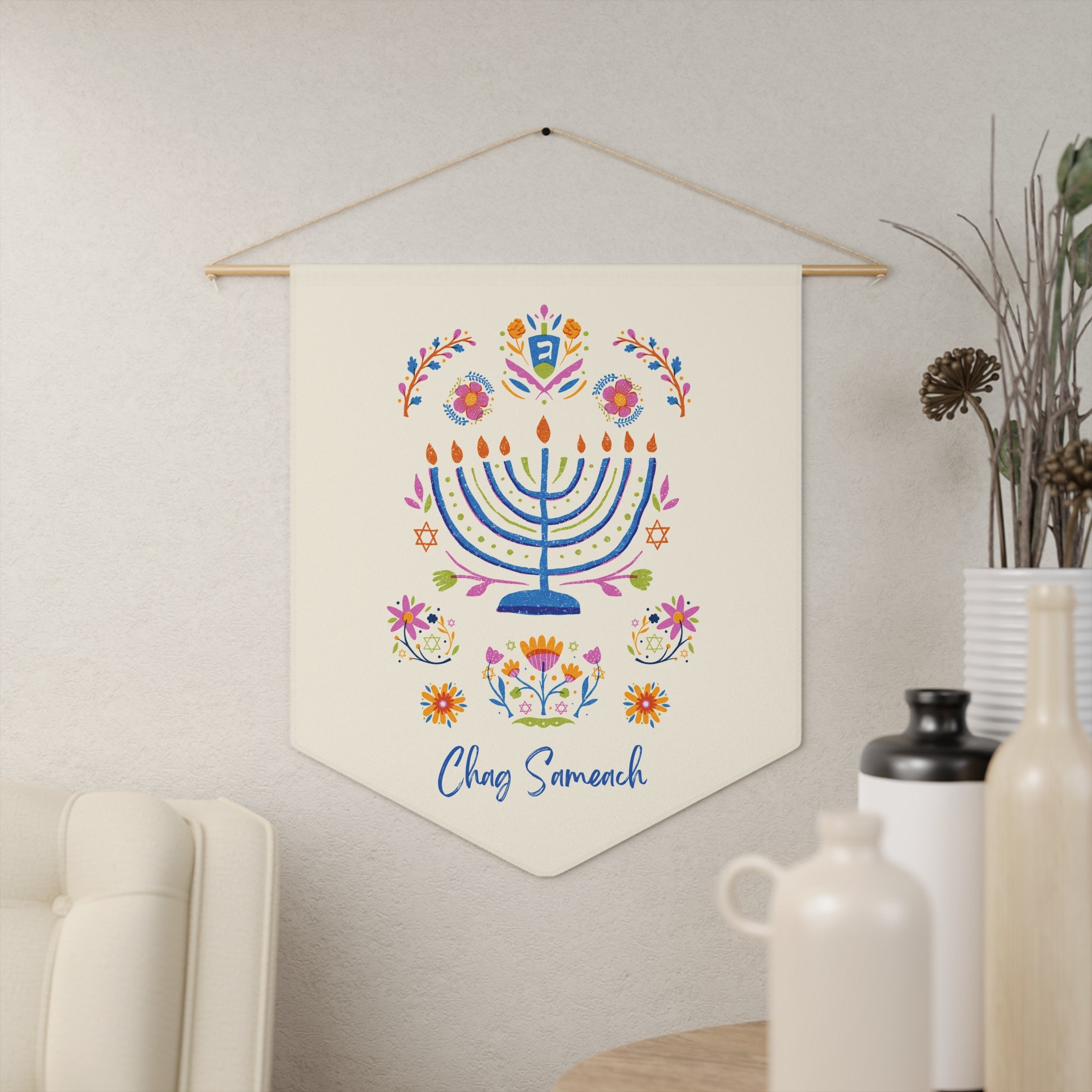 Chag Sameach | Colorful Hanukkah Wall Pennant