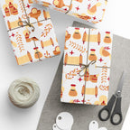 Golden Candle & Scroll Judaica Gift Wrap | Warm Red and Gold Holiday Wrapping Paper