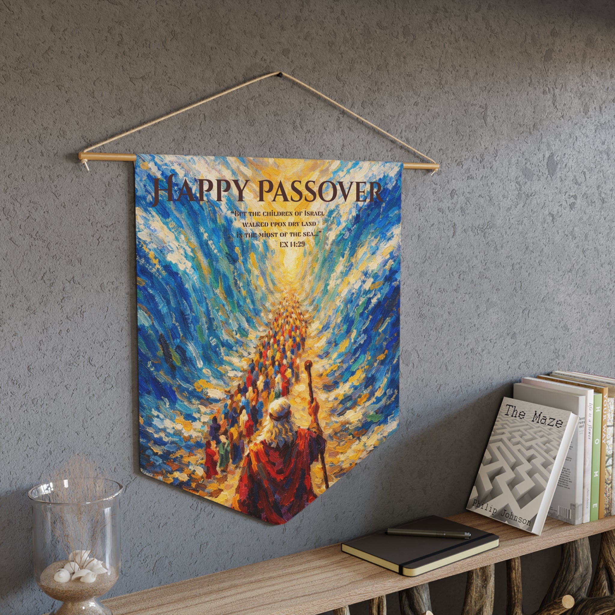 Happy Passover Pennant - Exodus 14:29 Wall Hanging