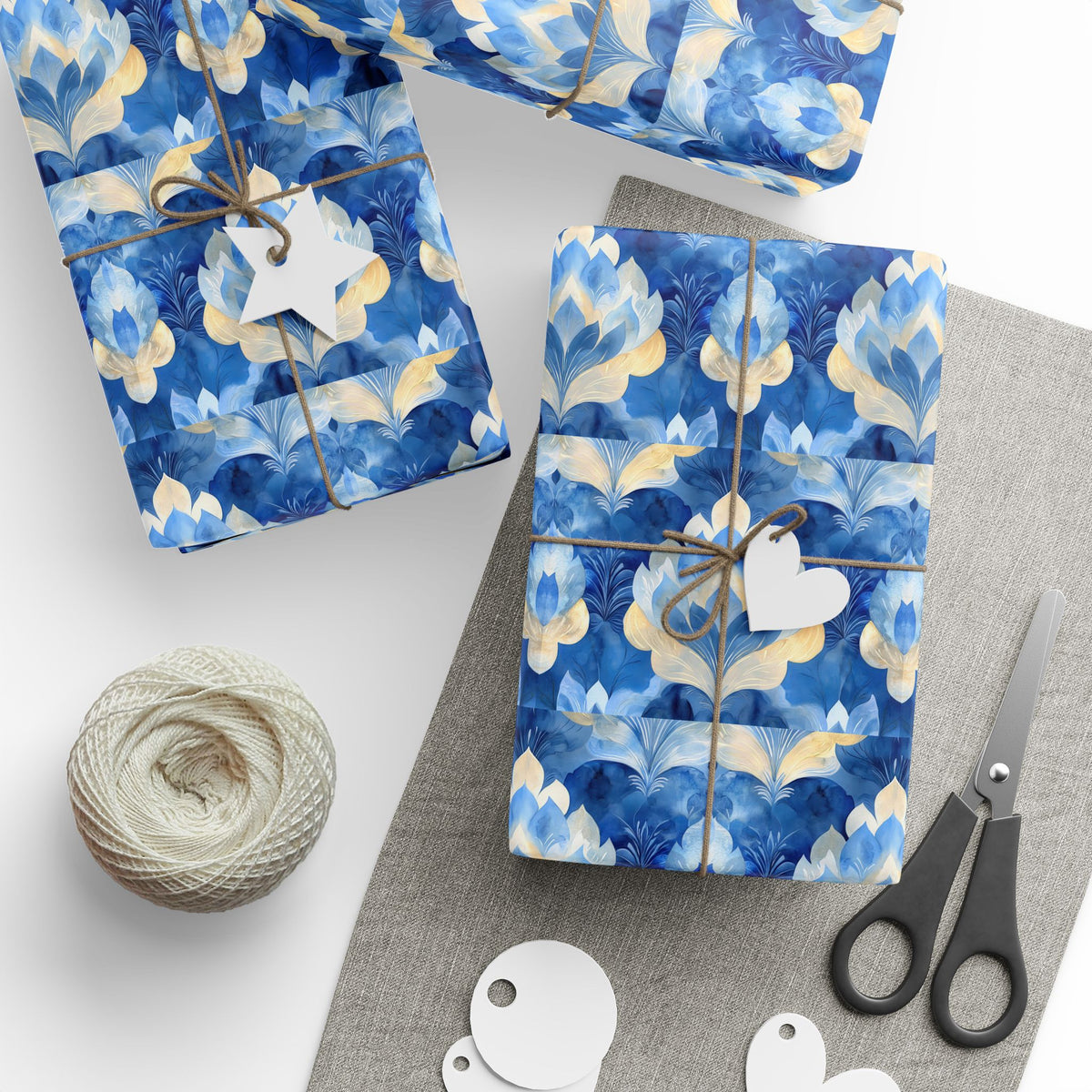 Blue & Gold Floral Wrapping Paper  |  Elegant Judaica Gift Wrap