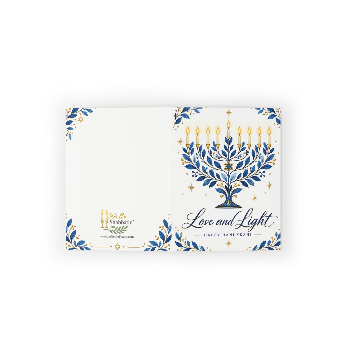 Love and Light Hanukkah Card | Festival of Lights Greeting Card | Blue & Gold Hanukkah Cards (8, 16, and 24 pcs)
