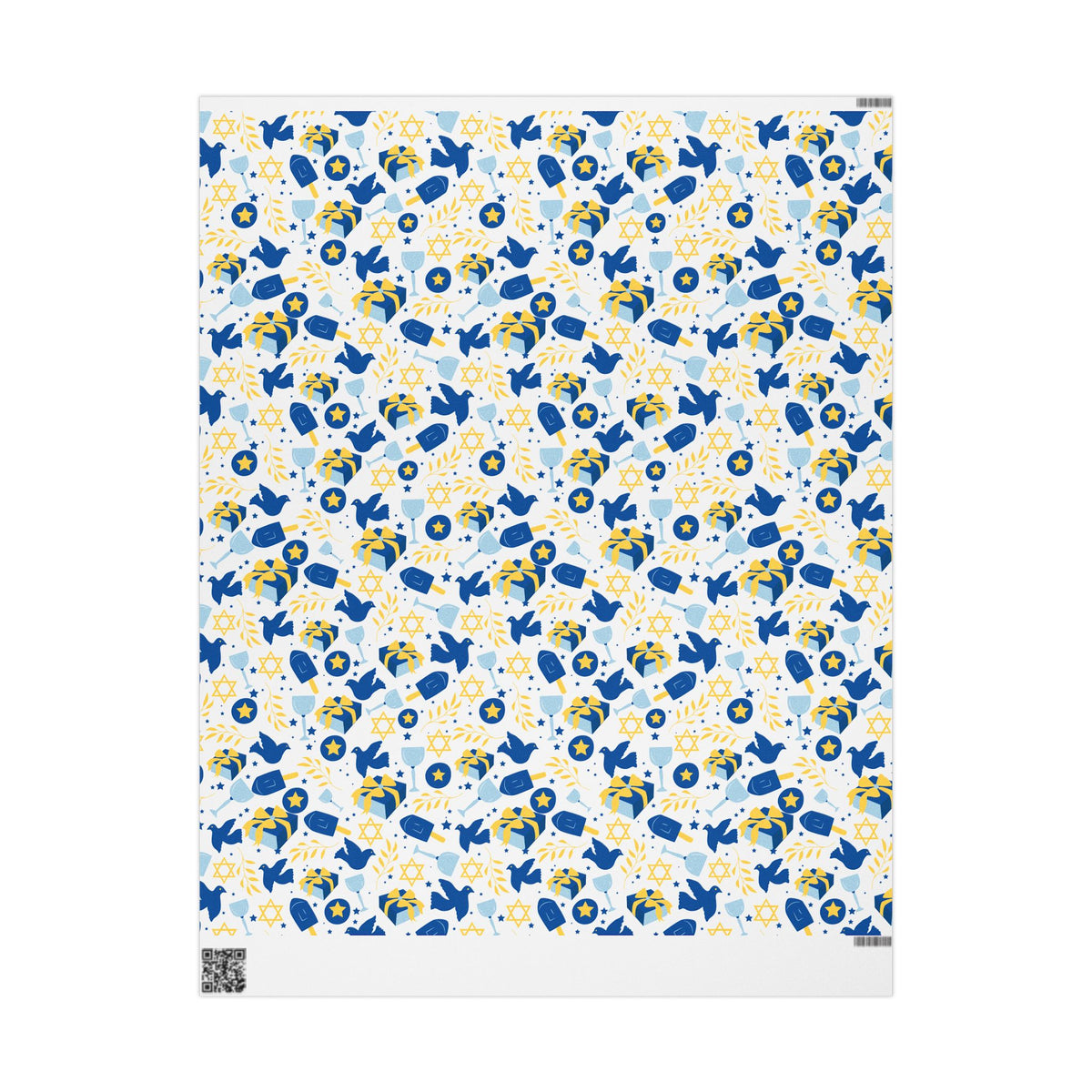 Blue Dove & Star of David Gift Wrap with Olive Branches and Dreidels