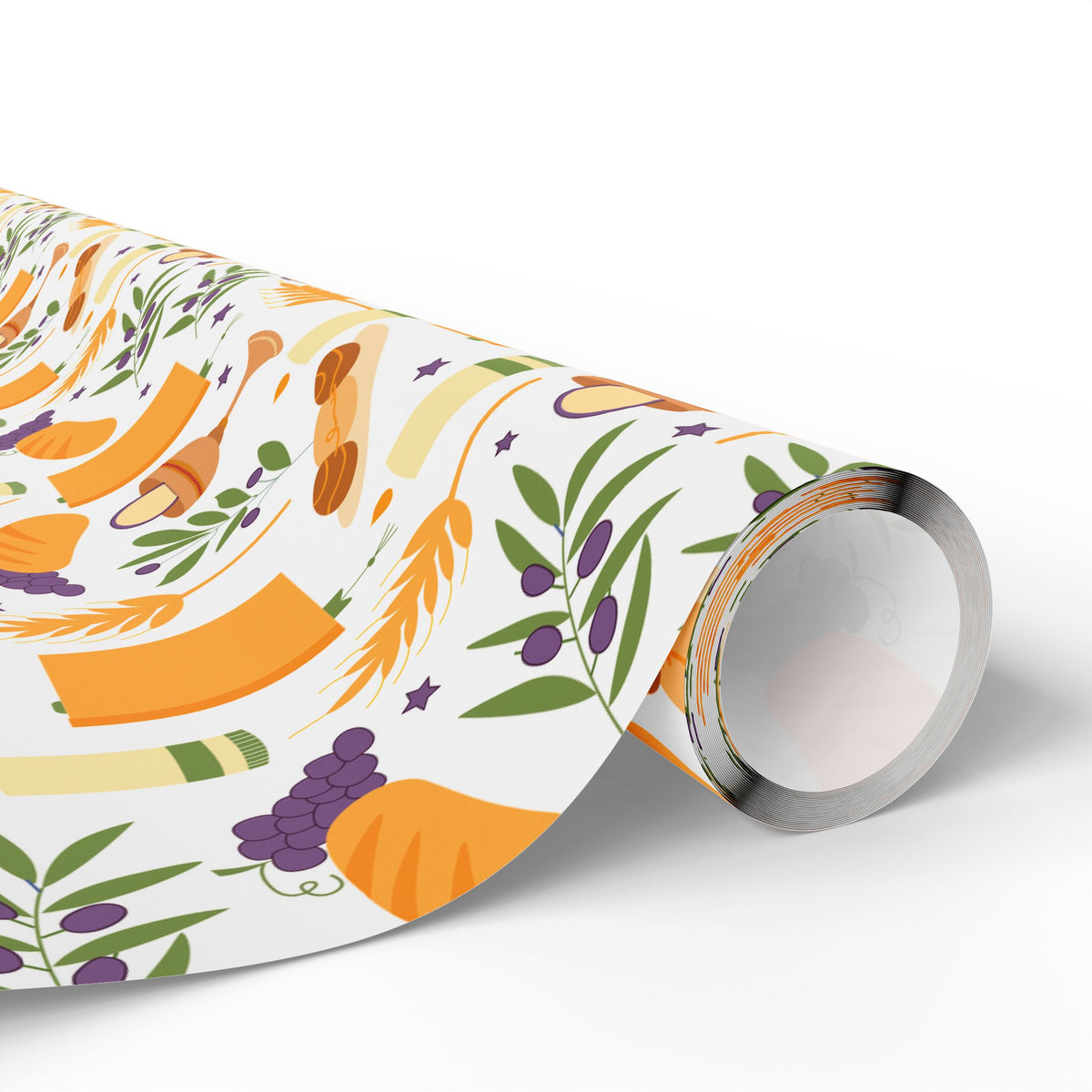 Shabbat Blessings Wrapping Paper | Wheat, Grapes, Challah & Candle Judaica Gift Wrap