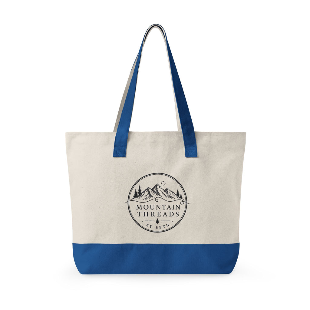 Canvas Tote Bag — Mountain Adventure Zip Tote with Sunrise Peak Design