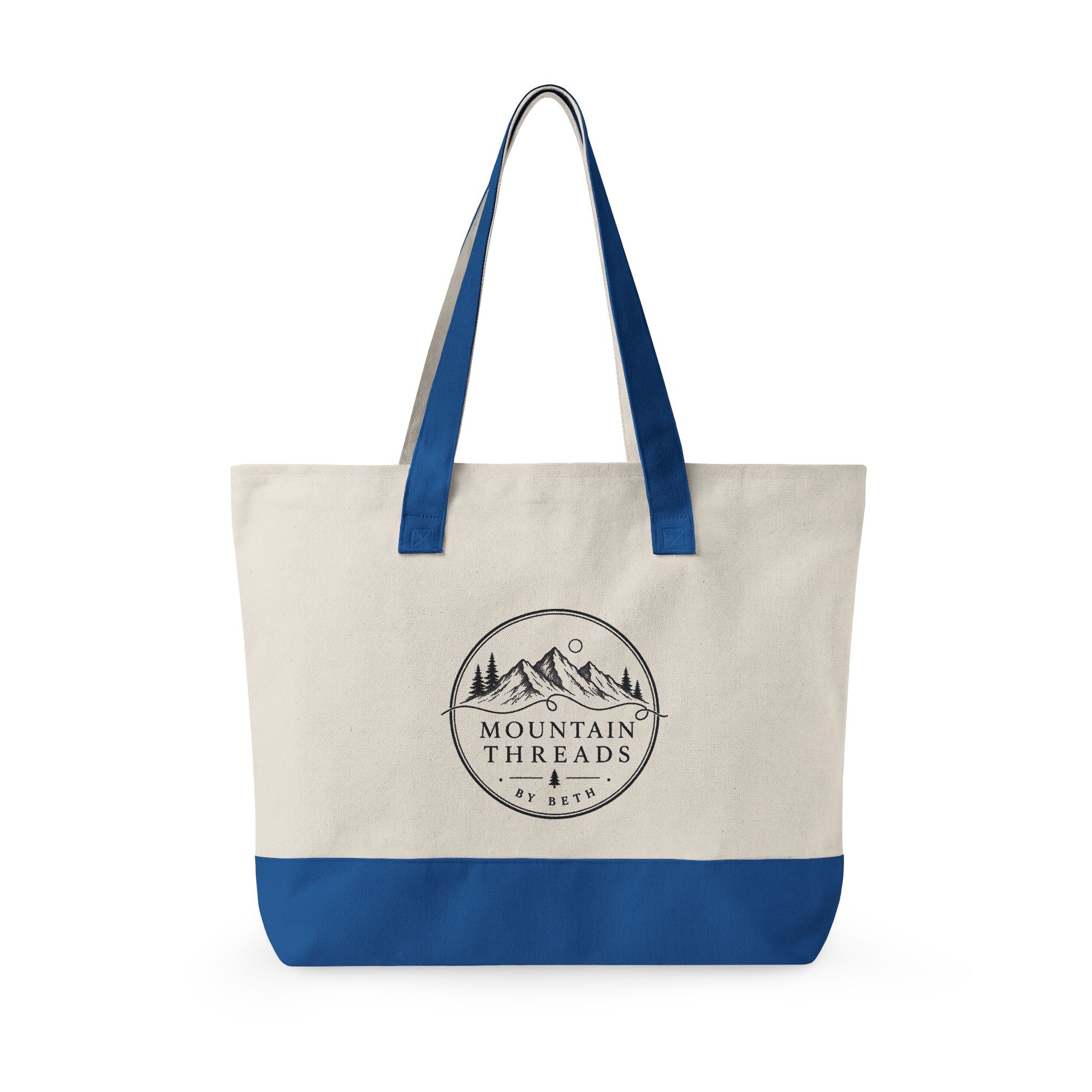Canvas Tote Bag — Mountain Adventure Zip Tote with Sunrise Peak Design