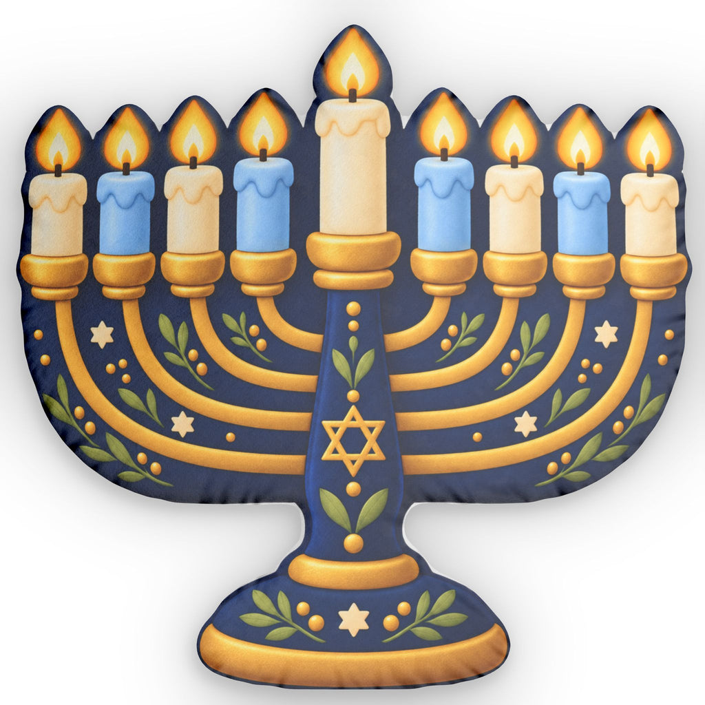 Hanukkiah Shaped Pillow – Blue & Gold Hanukkah Menorah Decorative Cushion