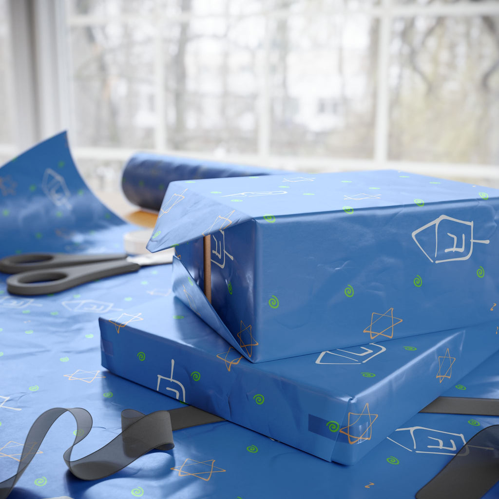 Blue Hanukkah Wrapping Paper | Menorah Gift Wrap