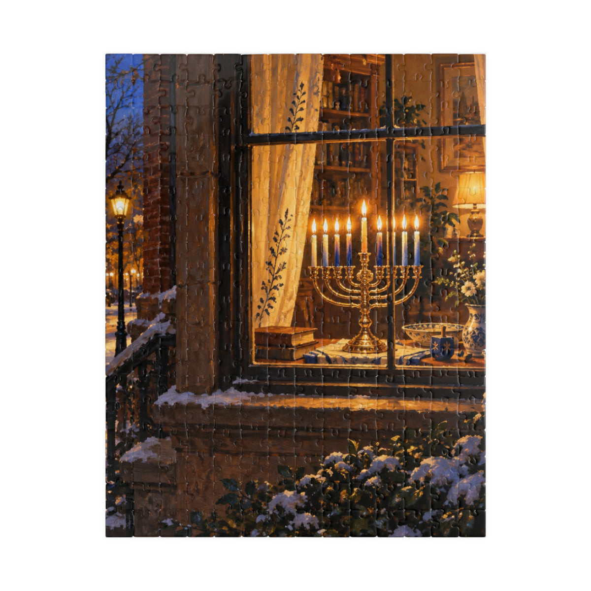 Hanukkah Puzzle for Adults – Glowing Hanukkiah Window Oil Painting Puzzle | 110–1014 Pieces